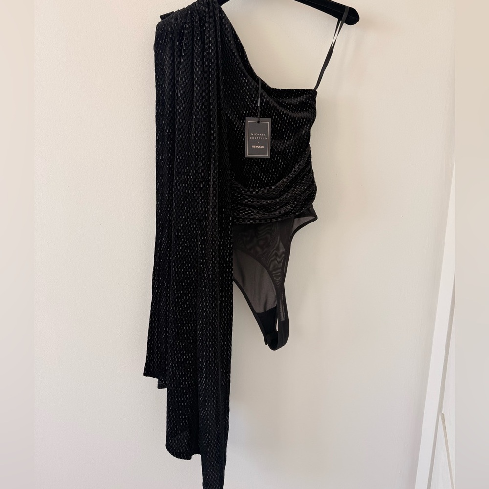 REVOLVE Michael Costello One-Shoulder Velvet Body suit